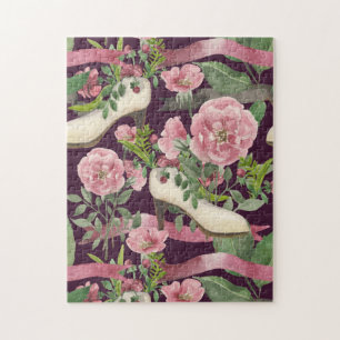 Cute Vintage Lady Fashion High Heel Shoes, Roses Jigsaw Puzzle