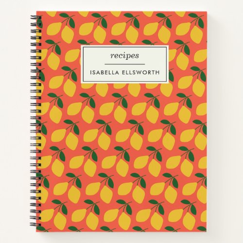 Cute Vintage Lemons in Orange Personalized Recipe  Notebook