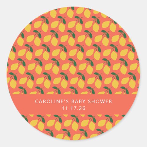 Cute Vintage Lemons Orange Custom Baby Shower Classic Round Sticker