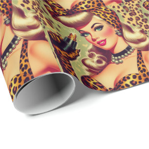 Cute Vintage Leopard Print Girl Wrapping Paper