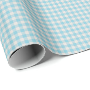 Cute Vintage Light Blue Gingham Plaid Pattern Wrapping Paper