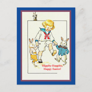 Cute Vintage Little Boy and Easter Bunny copy Postcard