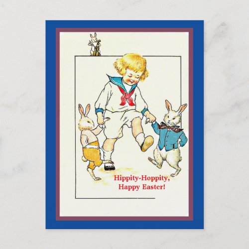 Cute Vintage Little Boy and Easter Bunny copy  Postcard