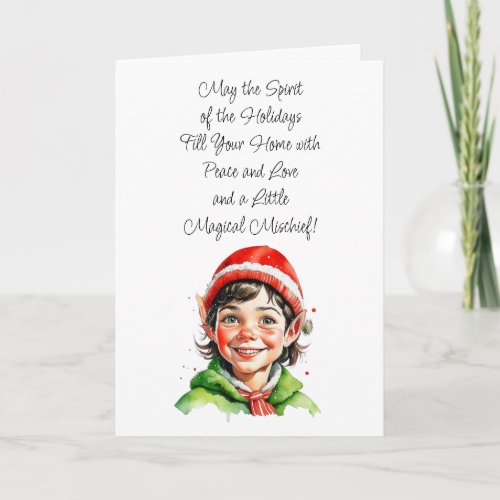 Cute Vintage Little Boy Elf Christmas Blessings Card
