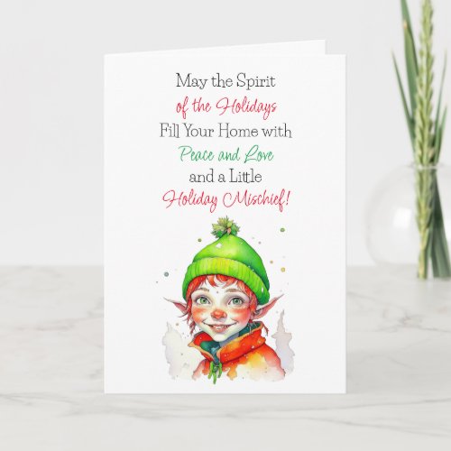 Cute Vintage Little Elf Christmas Blessings Card