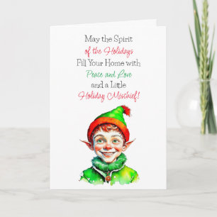 Cute Vintage Little Elf Christmas Blessings Card