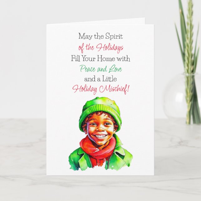 Cute Vintage Little Elf Christmas Blessings Card (Front)