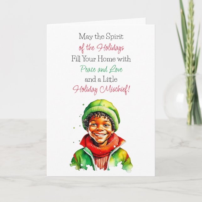 Cute Vintage Little Elf Christmas Blessings Card (Front)