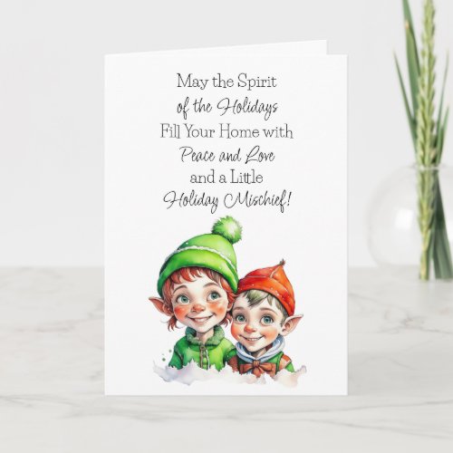 Cute Vintage Little Elves Christmas Blessings Card
