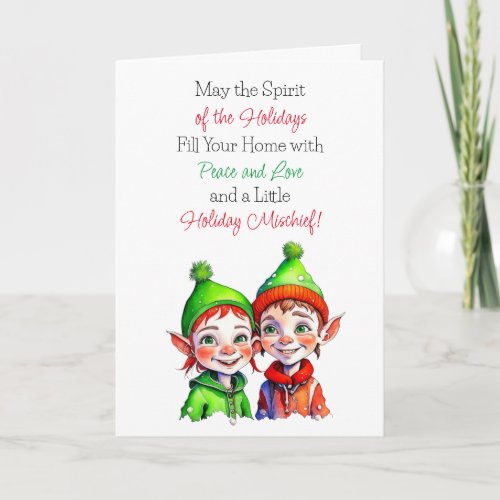 Cute Vintage Little Elves Christmas Blessings Card