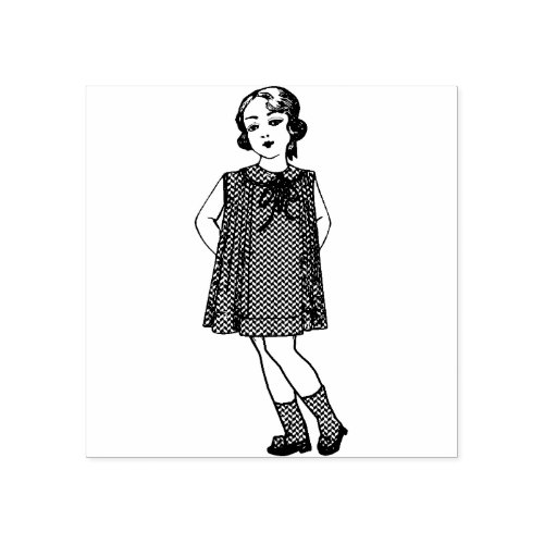 Cute vintage little girl 1940s rubber stamp