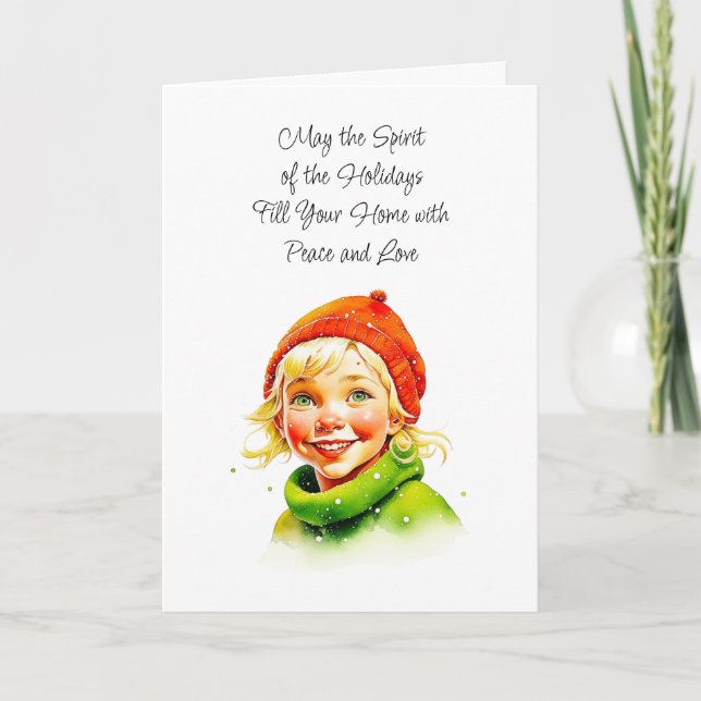 Cute Vintage Little Girl Christmas Blessings Card (Front)