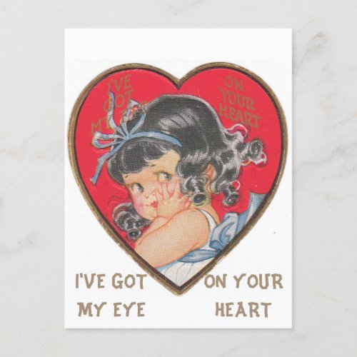 Cute Vintage Little Girl in Heart Valentine Postcard