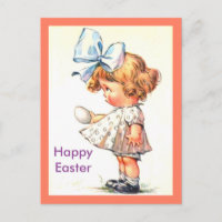 Cute Vintage Little Girl on Happy Easter Postcard