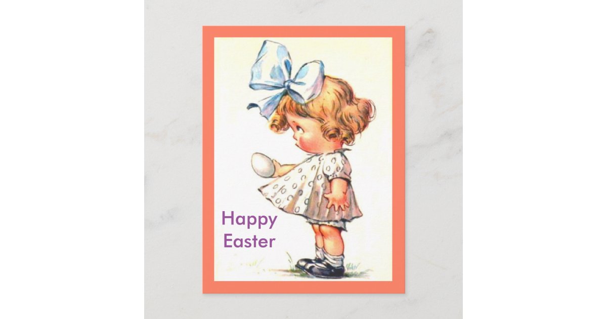 Cute Vintage Little Girl on Happy Easter Postcard | Zazzle.com