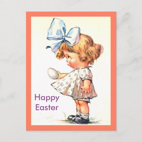 Cute Vintage Little Girl on Happy Easter Postcard