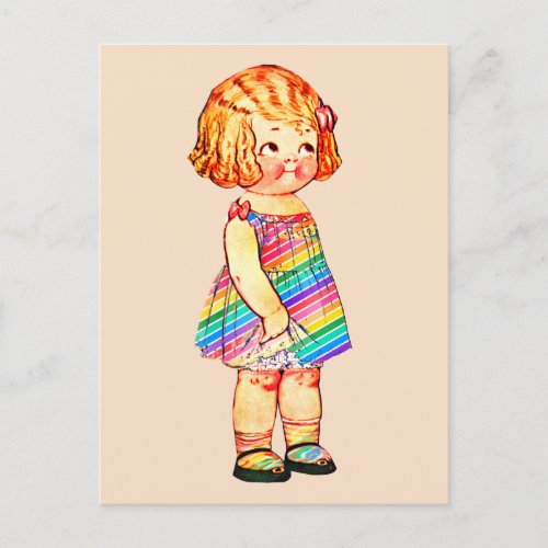 CUTE VINTAGE LITTLE GIRL PAPER DOLL POSTCARD