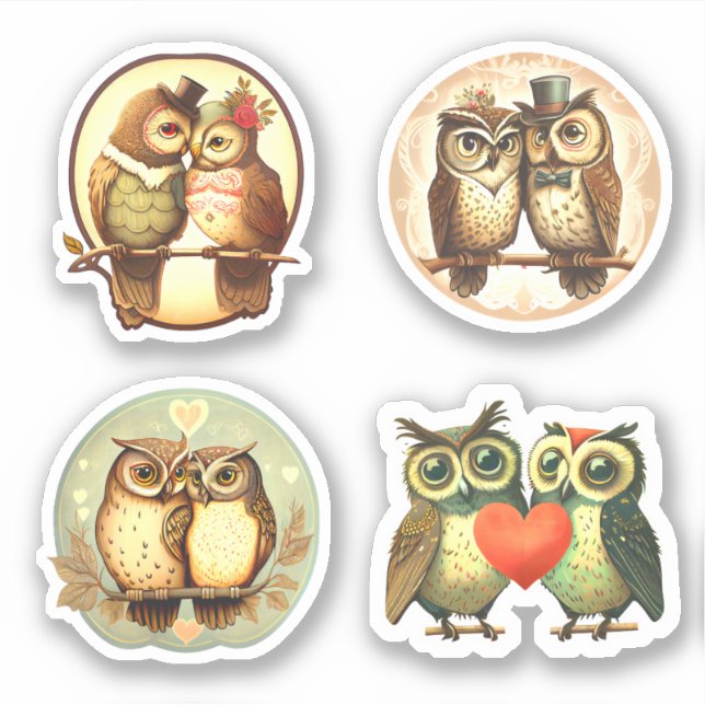 CUTE VINTAGE LOVE OWL STICKERS (Front)