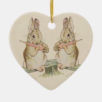 Cute Vintage Love Rabbits  Bunny Heart Ornament by myMegaStore at Zazzle