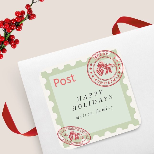 Cute Vintage Mail Holiday Square Sticker (Creator Uploaded)