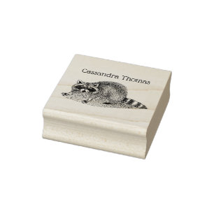 Cute Vintage Masked Raccoon Name Rubber Stamp