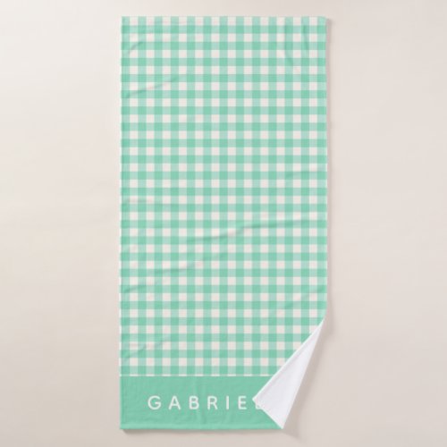 Cute Vintage Mint Green Gingham Plaid Personalized Bath Towel