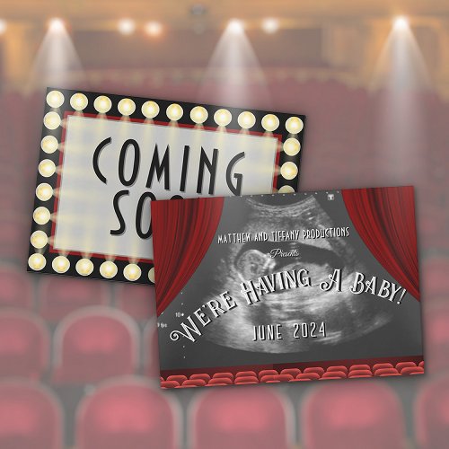 Cute Vintage Movie Marquee Baby Ultrasound Photo Announcement