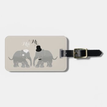 Cute Vintage Mr. & Mrs. Bride And Groom Elephants Luggage Tag by EleSil at Zazzle