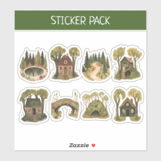 Cute Vintage Mushroom House Sticker Sheet