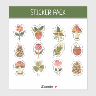 Cute Vintage Mushroom & Pinecone Sticker Sheet
