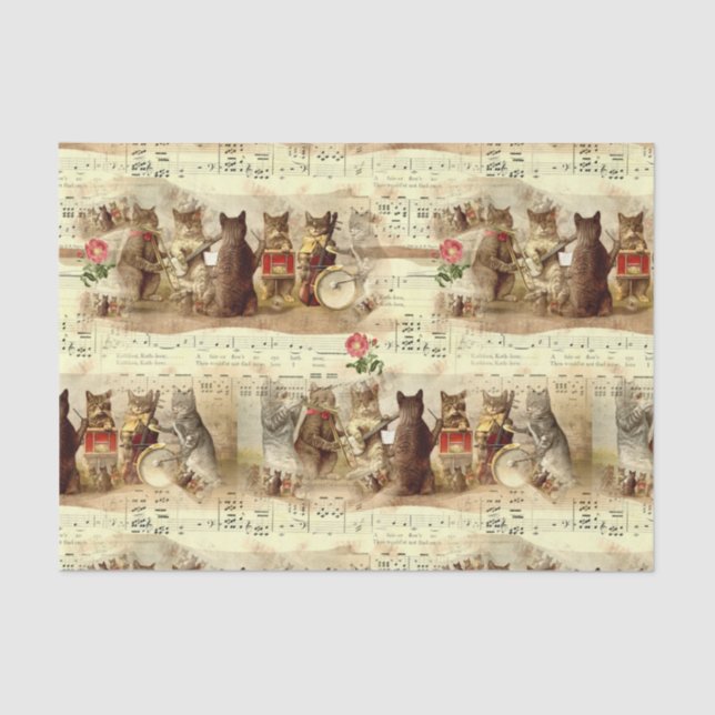 Cute Vintage Musical Cat Band Tissue Paper (Front)