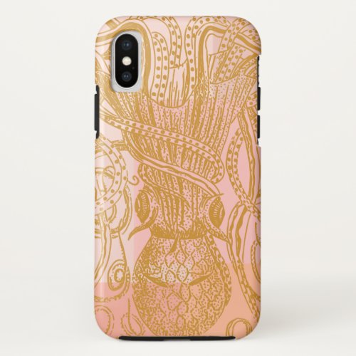Cute Vintage Octopus Line Art Illustration in Pink iPhone XS Case
