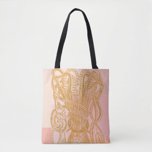 Cute Vintage Octopus Line Art Illustration in Pink Tote Bag