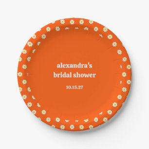 Cute Vintage Orange Daisies Bridal Shower Custom Paper Plates