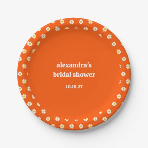 Cute Vintage Orange Daisies Bridal Shower Custom Paper Plates