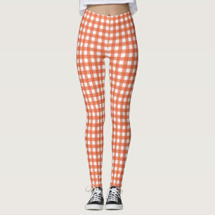 Cute Vintage Orange Gingham Plaid Pattern  Leggings