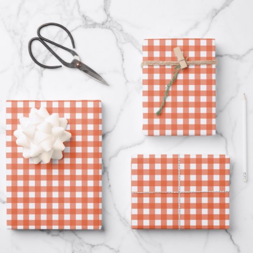 Cute Vintage Orange Gingham Plaid Pattern Wrapping Paper Sheets