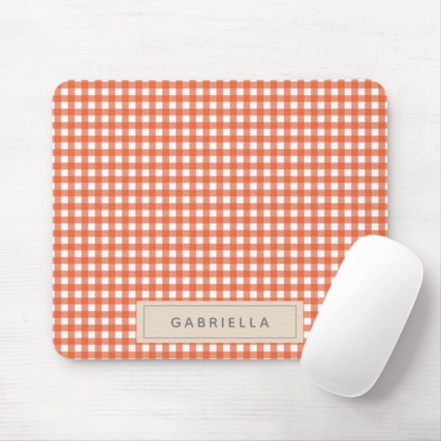 Cute Vintage Orange Gingham Plaid Personalized  Mouse Pad (With Mouse)