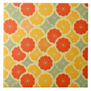 Cute Vintage Orange Lime Grapefruit Citrus Pattern Ceramic Tile