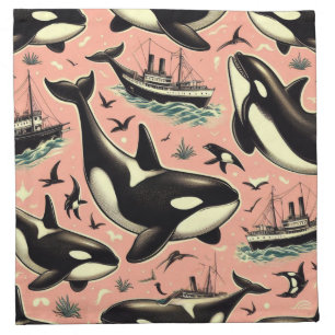 Cute Vintage Orca Pattern Cloth Napkin
