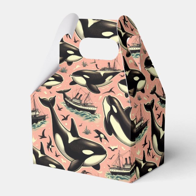 Cute Vintage Orca Pattern Favor Boxes (Front Side)