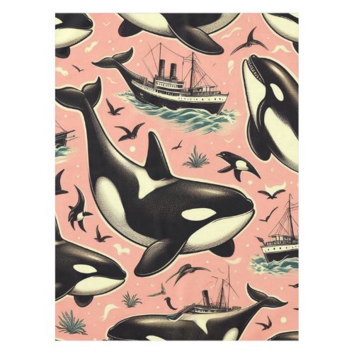 Cute Vintage Orca Pattern Tablecloth