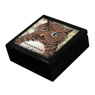 Cute Vintage Owl On Antique Music Sheet Gift Box