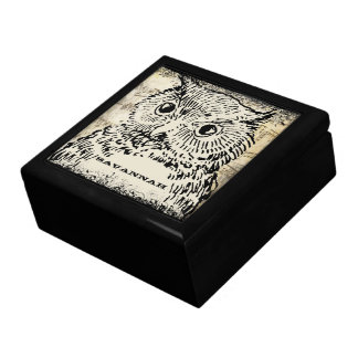 Cute Vintage Owl On Antique Music Sheet Keepsake Box