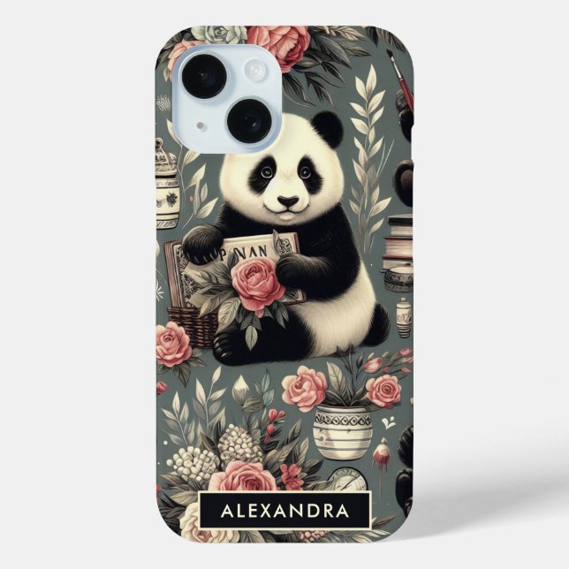 Cute Vintage Panda Floral Case-Mate iPhone Case (Back)