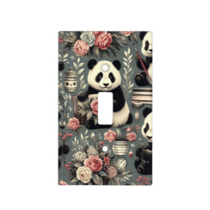 Cute Vintage Panda Floral Light Switch Cover