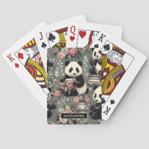 Cute Vintage Panda Floral Poker Cards