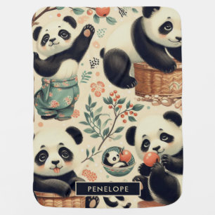 Cute Vintage Panda Seamless Painting Baby Blanket