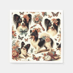 Cute Vintage Papillon Dog Illustration Napkins