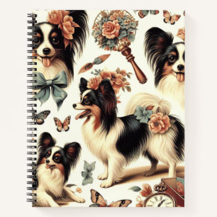 Cute Vintage Papillon Dog Illustration Notebook